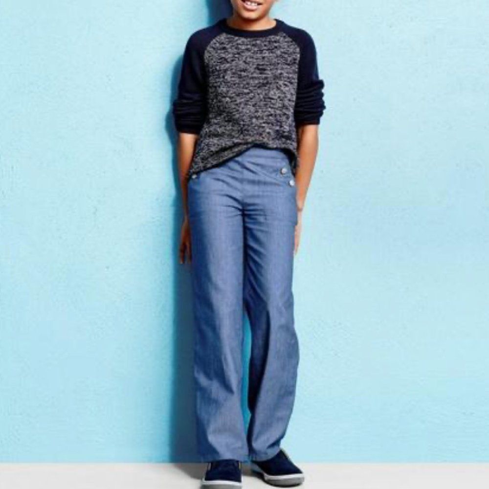 NWT Brooks Brothers High Rise Sailor Blue Chambray Pants Girls Size 5